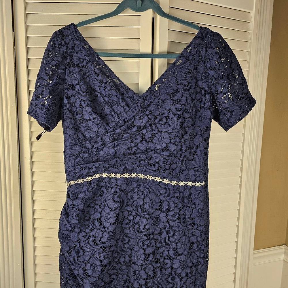 ALYCE Paris Navy Blue Lace‎ Embellished Waist Maxi Evening Cocktail Dress 14 - Picture 4 of 6